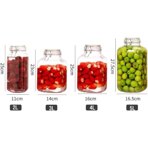 Deronder Plum Wine Glass Bottle, Fruit Wine Bottle, 2L/3L/4L/5L Capacity, Large Capacity Food Storage Container, Glass Airtight Jar, Airtight Canister