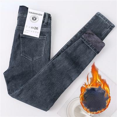 Winter Thick Warm Ladies Slim Fit Stretch Casual Denim Pencil Pants Female Velvet WomenHigh Waist Skinny Jeans Simple Fleece