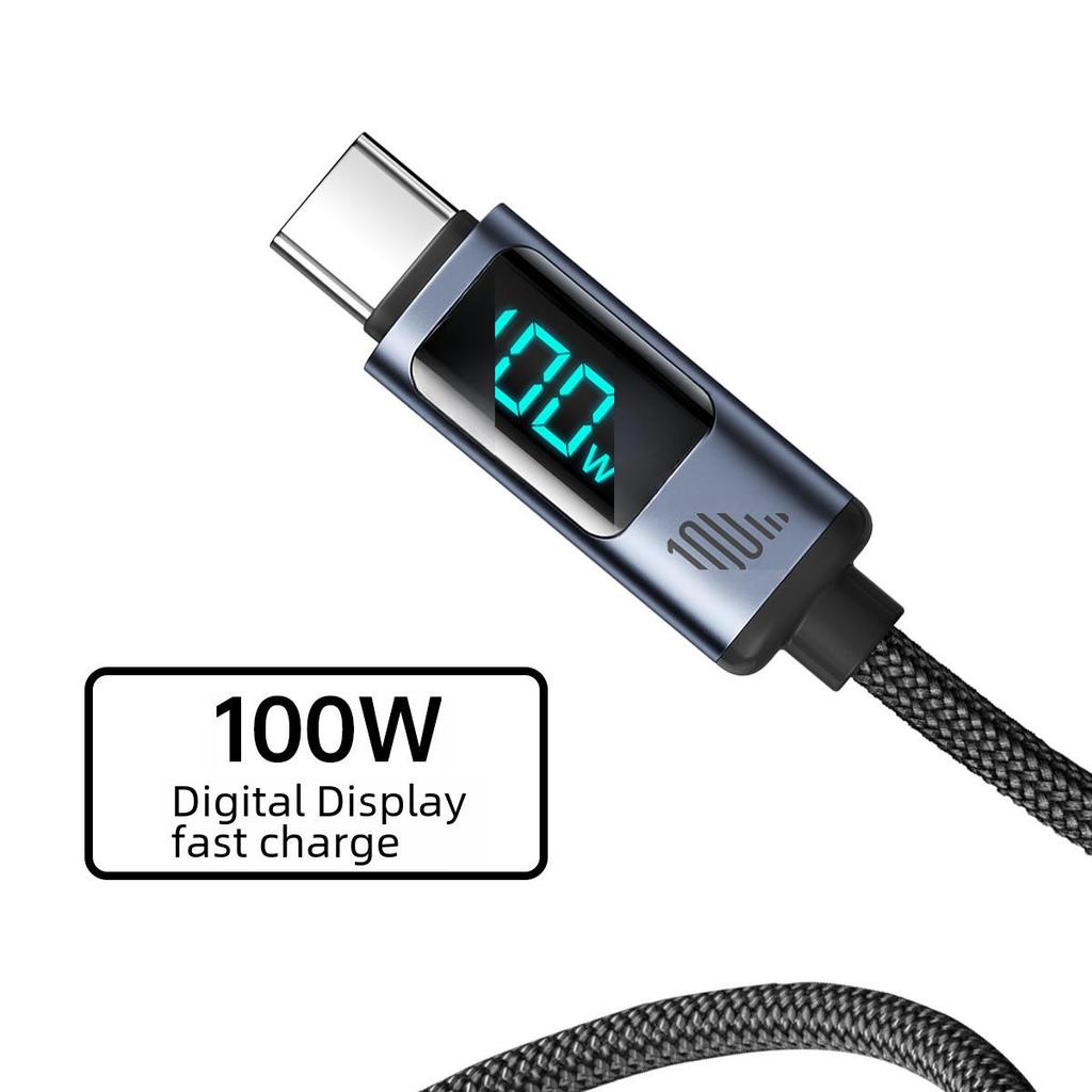 Jiletang 100W Aluminum Alloy PD20 Fast Charging Braided Cable for Mobile Phones, 66W Flash Charging, Digital Display