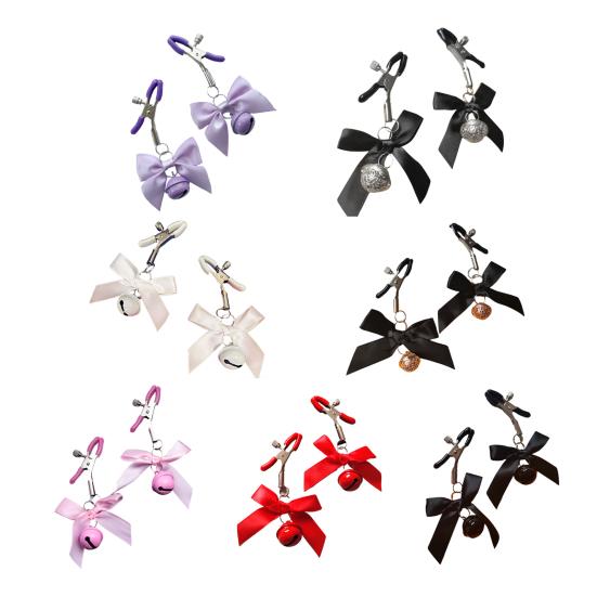 1 Pair Nipple Clamps Adjustable Non-Piercing Body Jewelry with Bowknot Bells Metal Decorative Clips for Adult Men Women Couples Bedtime Play
