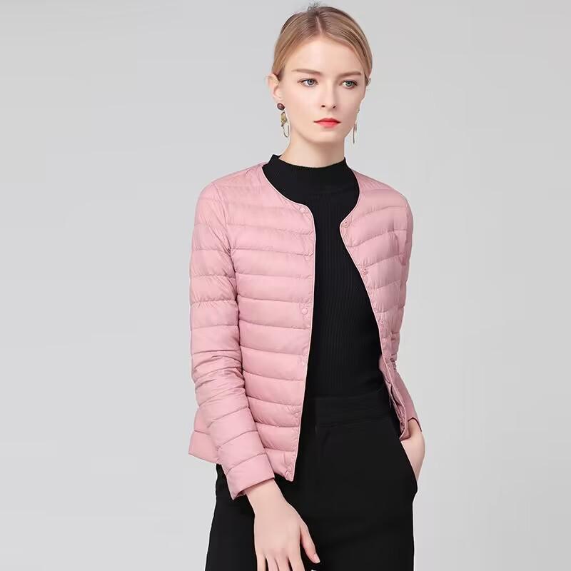 Autumn and winter new light down jackets women wear short round neck down jackets collarless women's clothing warm liner slim