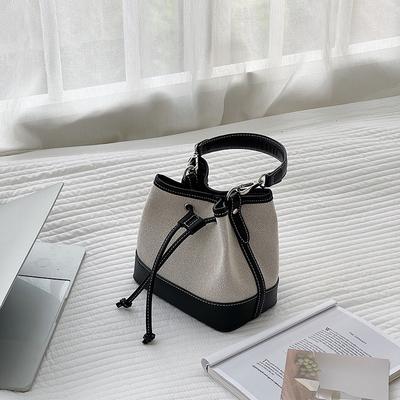 Canvas-Umhängetasche, Nischen-Literarische Handtasche mit Spleißdesign, modische und einfache Crossbody-Eimertasche, Damen