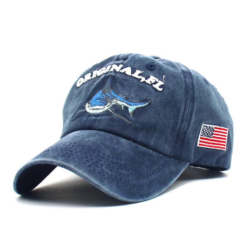 Ins Trend, Vintage Soft Top Baseball Cap Shark Embroidery Youth Couple Washed Cap Hat