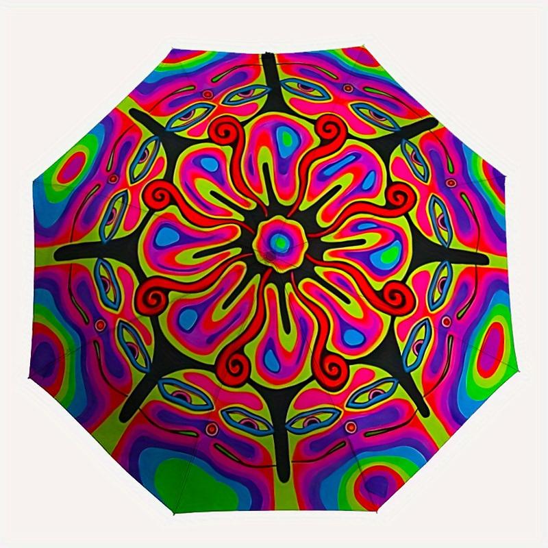 

1pc Psychedelic Pattern Automatic Open/close Folding Umbrella, Compact Portable Travel Umbrella, Perfect Birthday/Christmas yy250806189