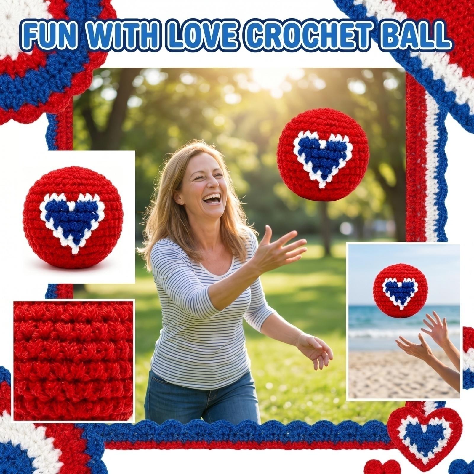 Handmade Knitted Hacky Sack Footbag with Heart Pattern Durable Cotton Yarn for Indoor Outdoor Use One Size