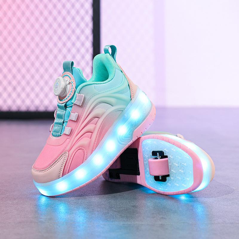 Kids' Light-Up Retractable Double-Wheel Roller Skate Shoes