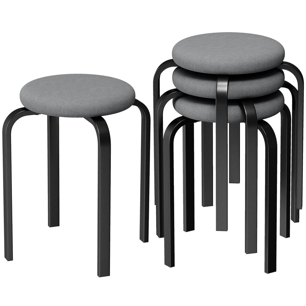 Stackable Stools Modern Cushioned Round Backless Stools Set of 4 Kitchen Dining Room Dark Grey