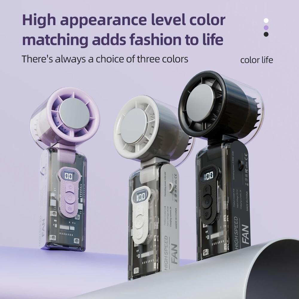 Portable Mini Fan Handheld Fan With Display High Speed Turbo Strong Wind 3600mAh USB Rechargeable Folding Fans For Home Outdoor