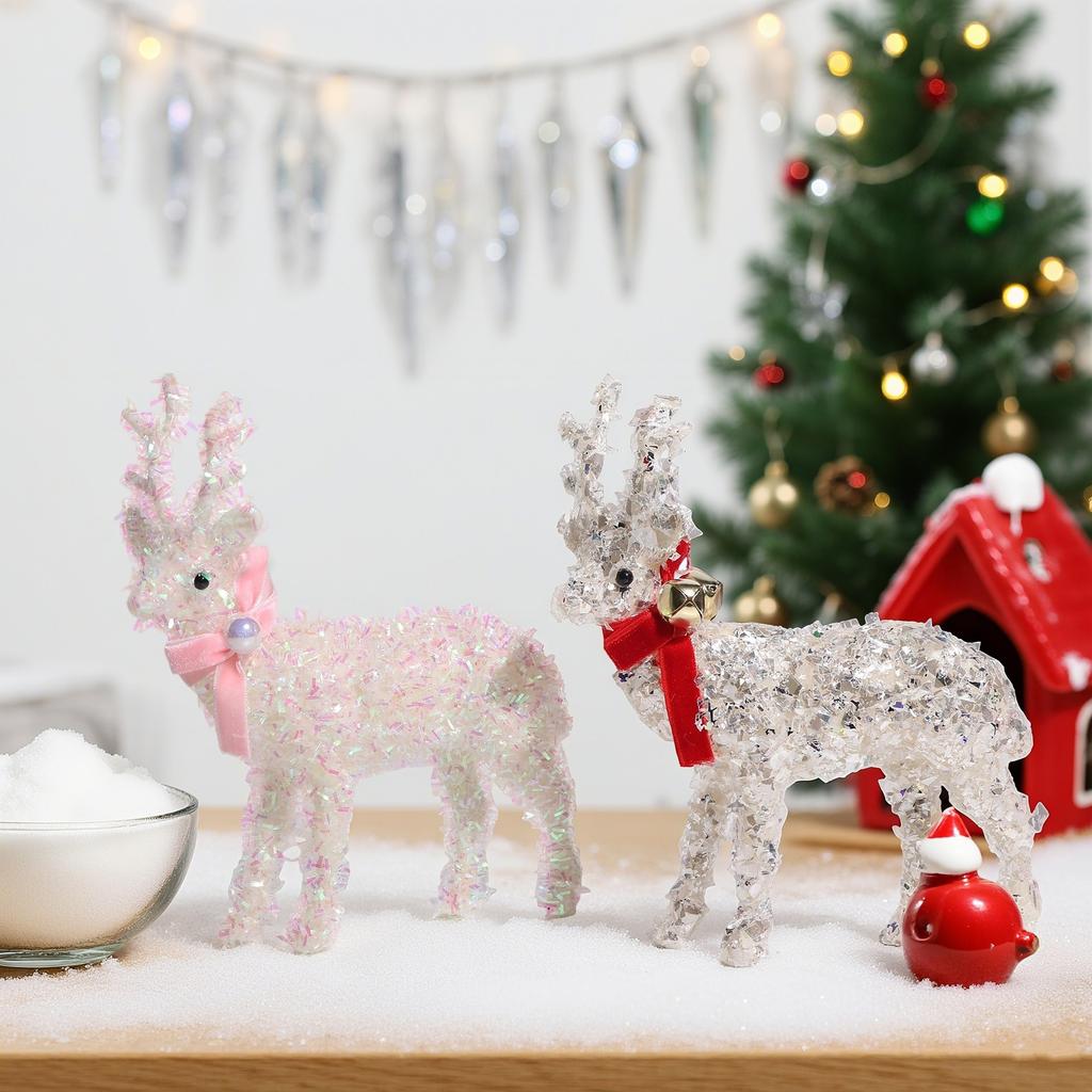 Christmas Colorful Sequined Elk Ornaments Desktop Window Atmosphere Decoration Bell Bow Deer