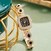 New Fashion Small Square Full Diamond Quartz Women's Strap Jewelry Bracelet 2-piece Set, No Gift Box