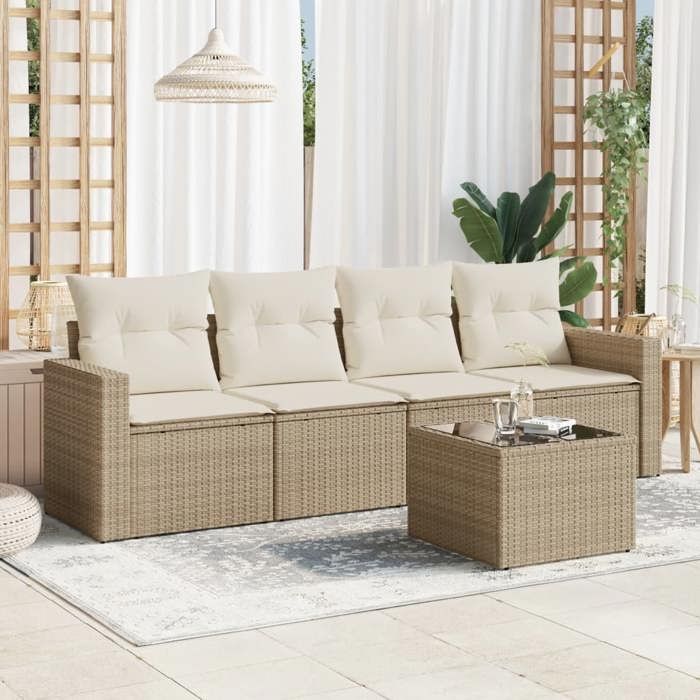 VidaXL Garden Lounge Set with Cushions 5 Pcs Beige Braided Resin 3251025