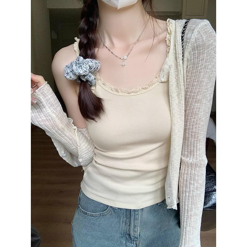 Blue dopamine lace pure desire small camisole female hottie bm tight waist short outer summer top