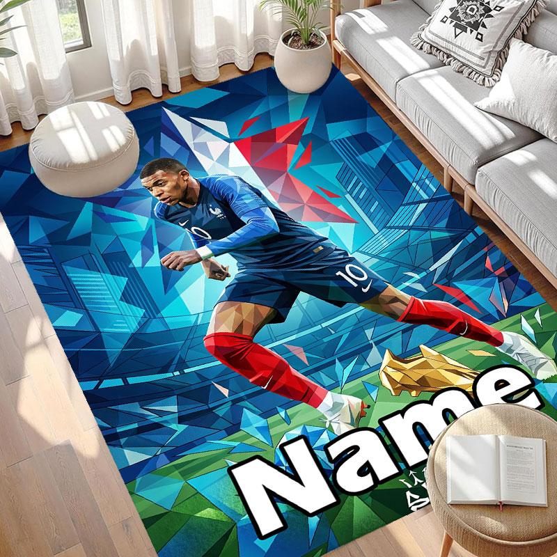 Custom Name Personalized Kylian Mbappe Print Carpet, Versatile Home Decor Rug, for Playroom, Apartment, Balcony, Entryway, Hallway Gift