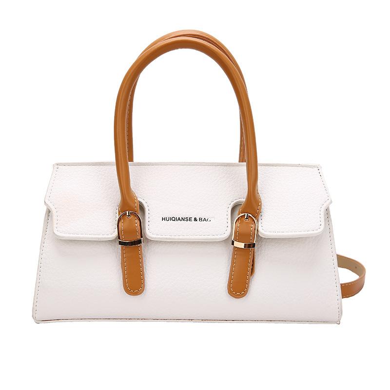 New Retro Contrasting Color Temperament Crossbody Bag Fashion Versatile Simple Casual Pu Leather Shoulder Bag Women'S Handbag