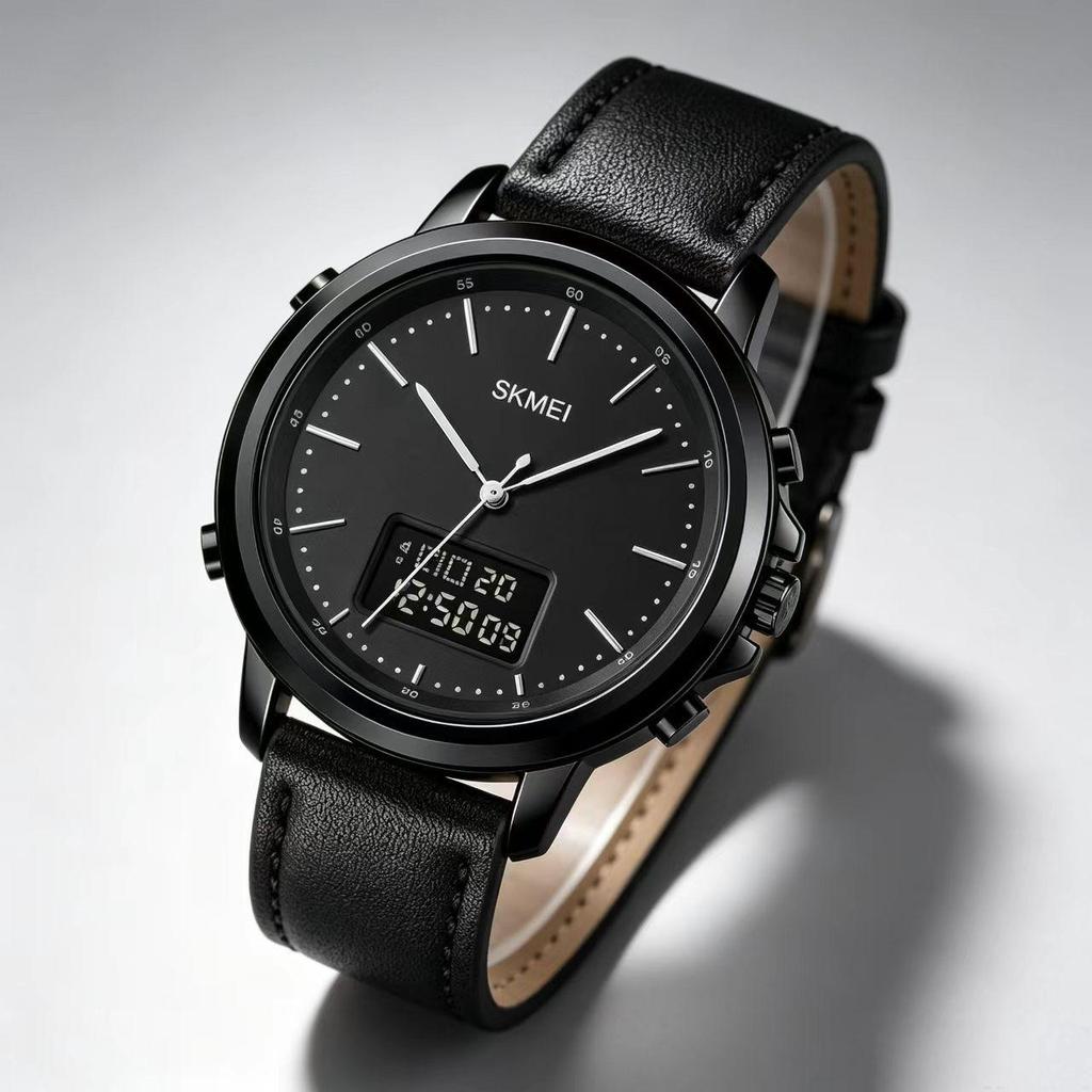 Men's Watch SKMEI Leather Strap 50M Waterproof LED Backlight 1652