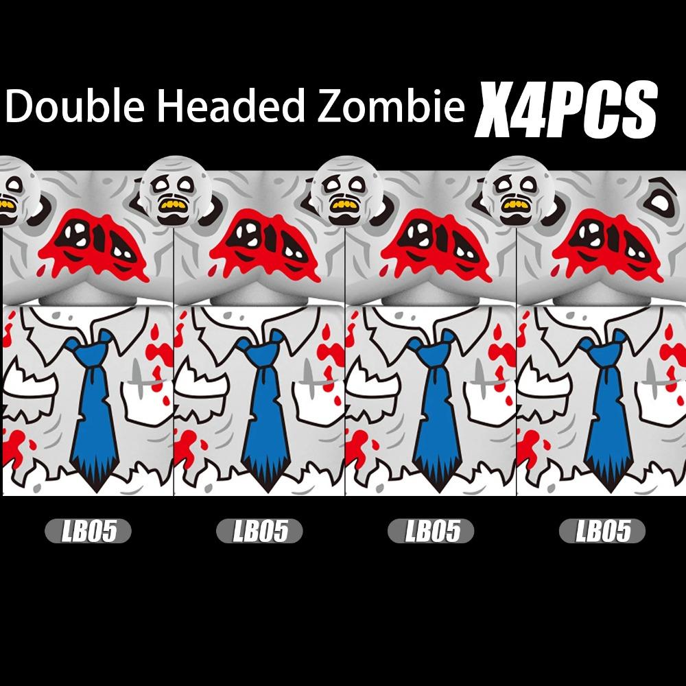 MOC Halloweenské Zombie Figurky Stavební Kostky Dvojitá Hlava Křivý Krk Příslušenství Kostky Hračky Dětský Dárek