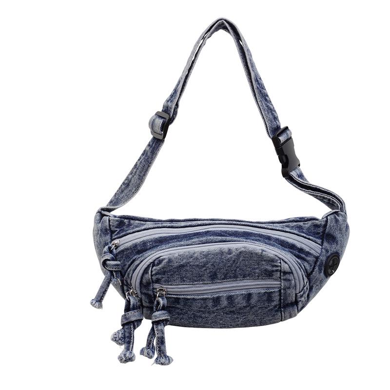 Borsa a Tracolla in Tela di Jeans Retrò Hong Kong - Unisex, Casual, Stile a Spalla Singola
