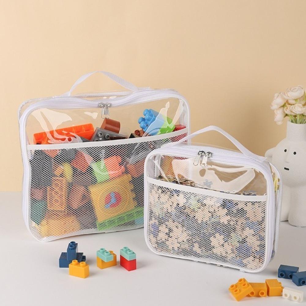 PVC Transparent Mesh Storage Bag Waterproof Zipper Bag Portable Makeup Storage Bag  Travel