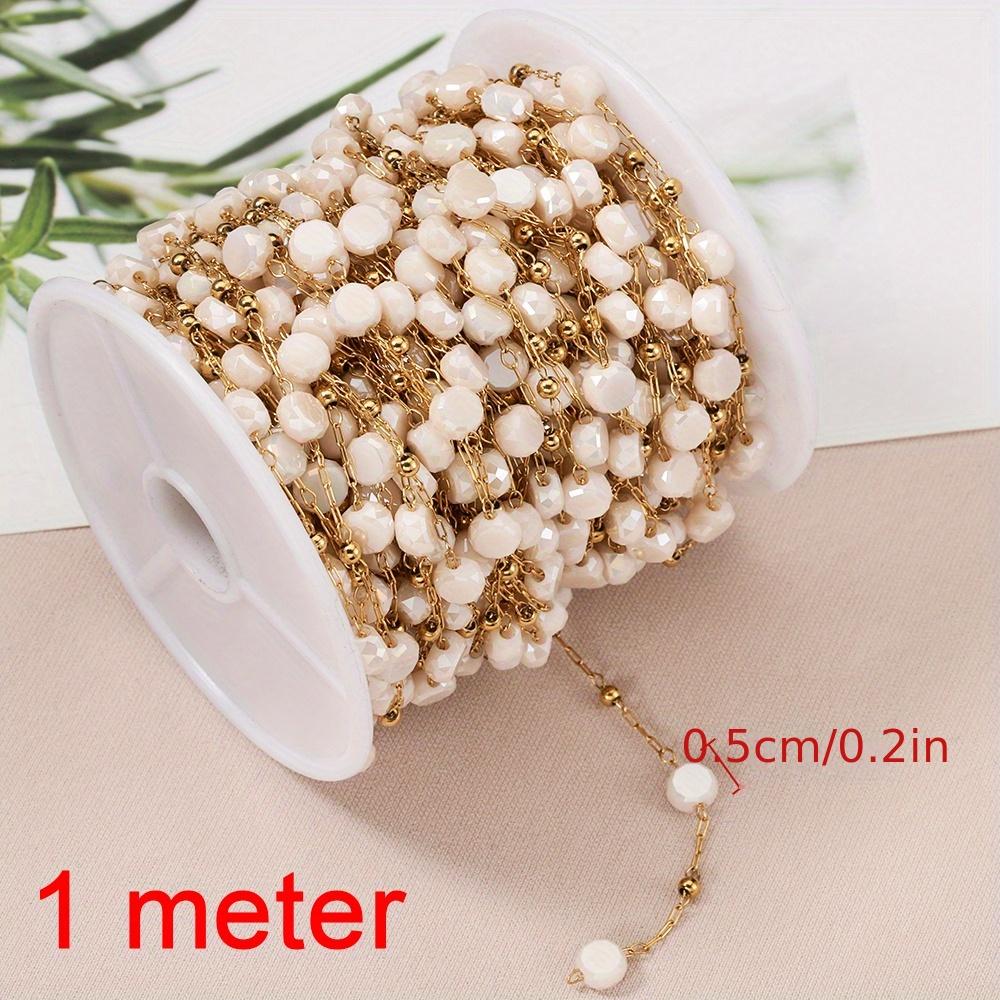 1M Stainless Steel Round Crystal Beaded Chains Gold Color Link Chain for DIY Boho Necklace Bracelet Chain Jewelry Making Materia