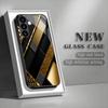 Gold patterned black glass phone case suitable for Samsung Galaxy S26 S25 S24 S23 S22 S20 FE/Ultra/Plus anti drop back cover
