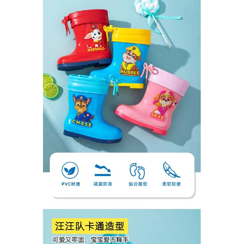 Paw Patrol Children's Rain Boots Cartoon Cuffed Fleece-Lined Rain Shoes All-Season Universal Water Shoes Boys and Girls Non-Slip Waterproof Rubber