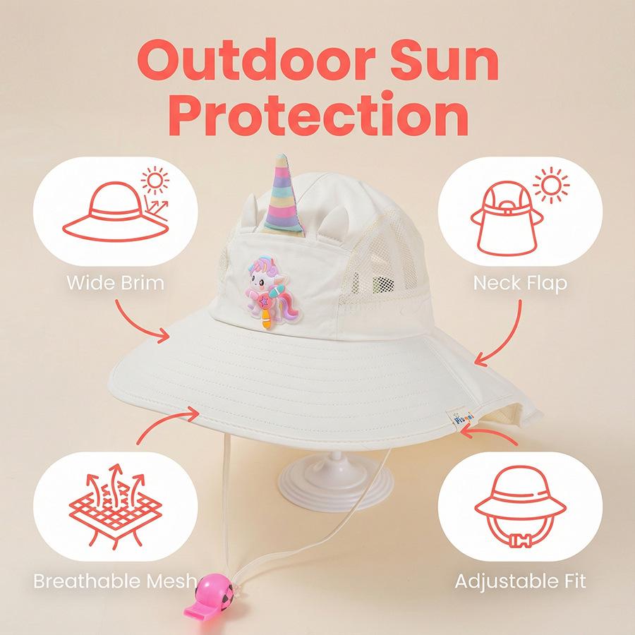 2026 My Little Pony Unicorn Kids' Wide-Brim Sun Hat - Summer Sun Protection for Girls