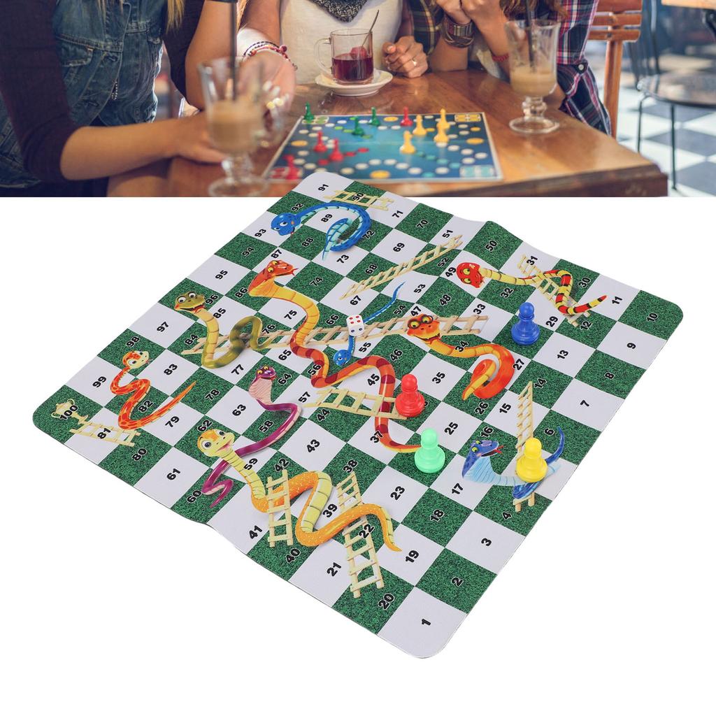 Snakes and Ladders Board Game Set 35cm Rubber Portable Board Game Set for Home Travel Picnic