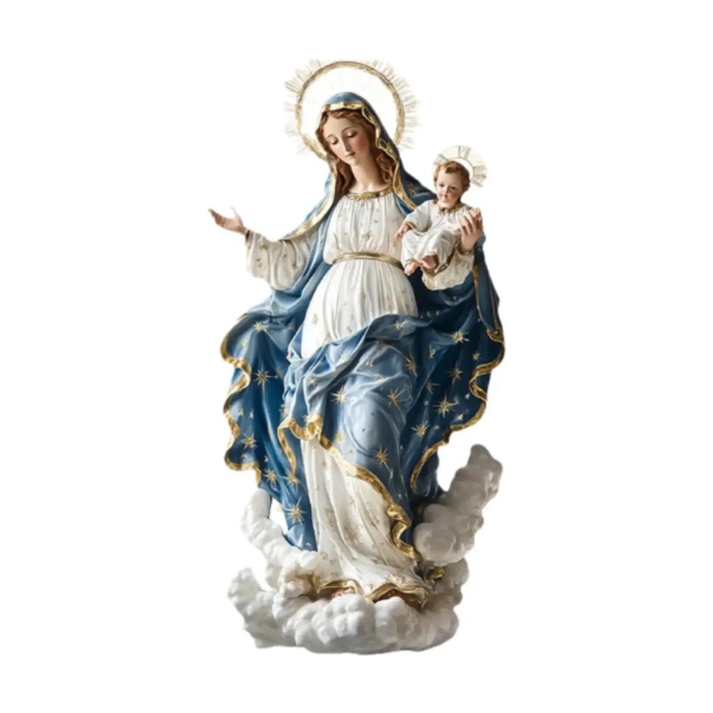 Virgin Mary Statue Christmas Scene Decorative Ornament with Infant Jesus Desktop DisplayFM