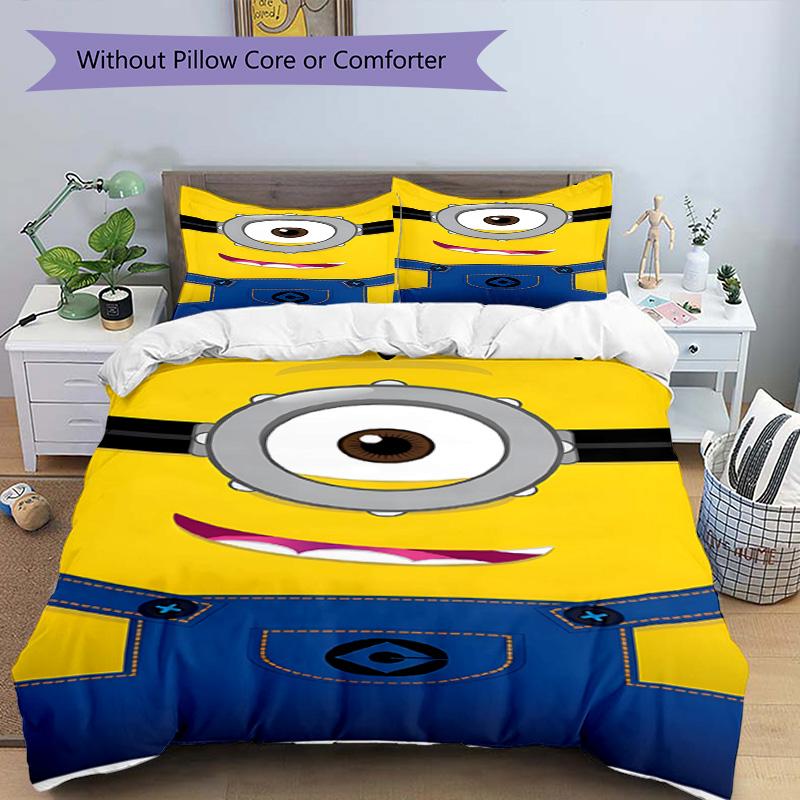 3pcs Duvet Cover Set (1*Duvet Cover + 2*Pillowcase, Without Core), Minions Print Bedding Set, Bedroom Decor, All‑Season, Birthday Gift