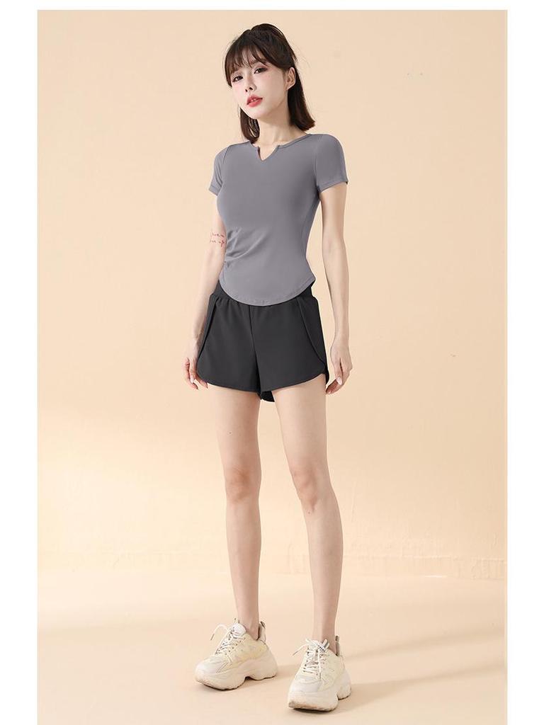 2025 İlkbahar/Yaz Hızlı Kuruyan Spor Yoga Seti – Dar Kesim, Kısa Kollu Fitness Giyim