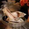 Fashion French-Style Wedding Shoes Bride Design Crystal Thin Heels Pumps Women Elegant Pointed Toe High-Heeled Shoes Woman Prom Shoes