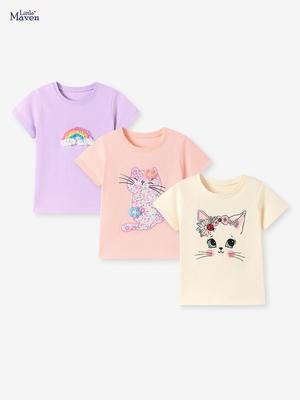 T-shirt Estiva Corta Carina per Bambina Little Maven - 100% Cotone, Traspirante, Design Dolce