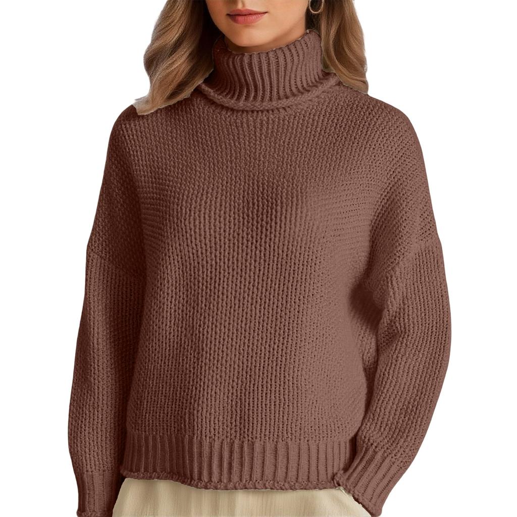 Damen Gestrickter Rollkragen Farbe Warmer Basisschicht Pullover