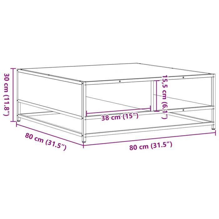 VidaXL Coffee Table Smoked Oak 80x80x30 Cm Engineered Wood and Metal, Side Table, Living Room Table, Side Table, End Table 848771
