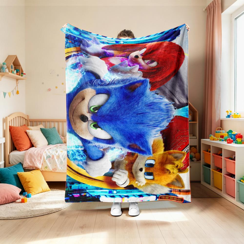 Blanket Cute Cartoon Sonic Anime Theme Throw Blanket Flannel Blanket Best Gifts for Boys for Living Room Car Camping Soft
