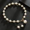 1pcs Light Luxury Gold Imitation Pearl Earring Necklace Set, High-End Clavicle Chain Fashionable Women'S Style
