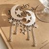 Silver Needle Moon & Star Tassel Pendant Earrings - Chic, Luxurious, Lightweight, Fashionable.