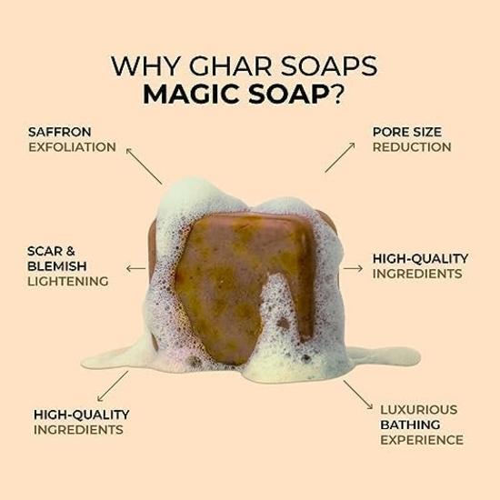 GHAR SOAPS Magic Soap Sandal Wood And Saffron Bath Soap For Glowing Brightening And Refreshing Skin Natural  and Grime (Pack of 12 (100 Gm)