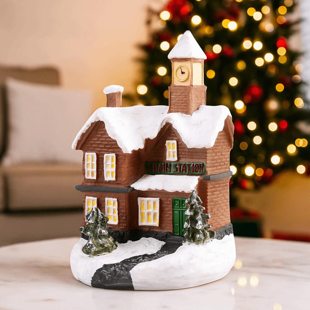Cute Christmas Glowing Small House Luminous Warm Light Mini House Miniature Elegant Resin LED Light Snow House Home Xmas Decor