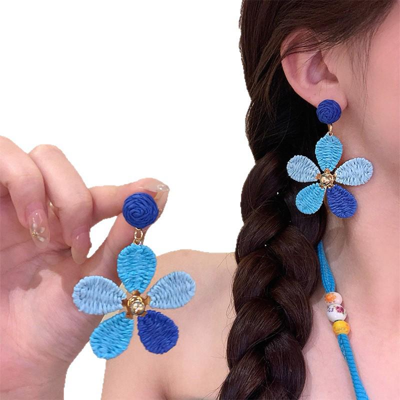 Silbernadel Raffia Blume Ohrstecker - Handgefertigt Gewebt Urlaubsstil mit High-End Design und Leichtem Luxusgefühl