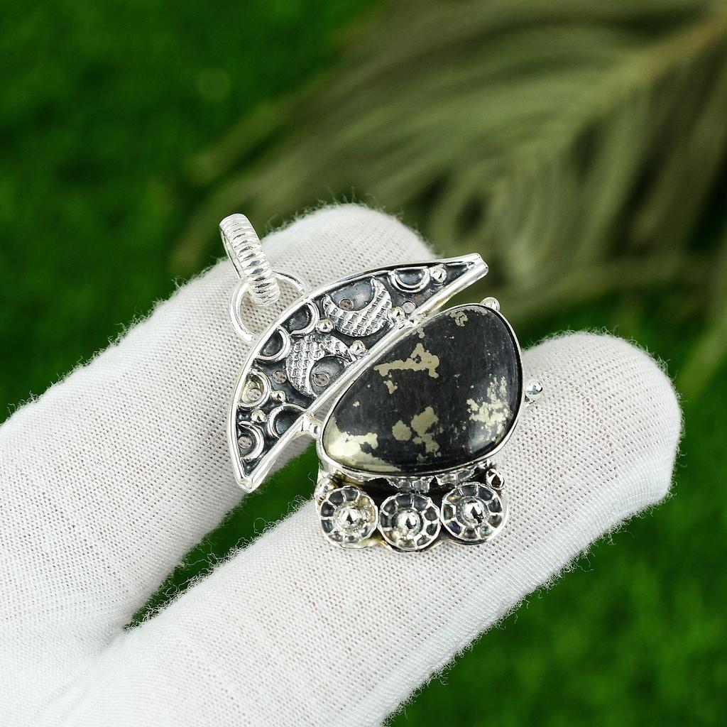Trillion Pyrite Stone 925 Sterling Silver Wedding Bezel Sister Pendant Jewelry
