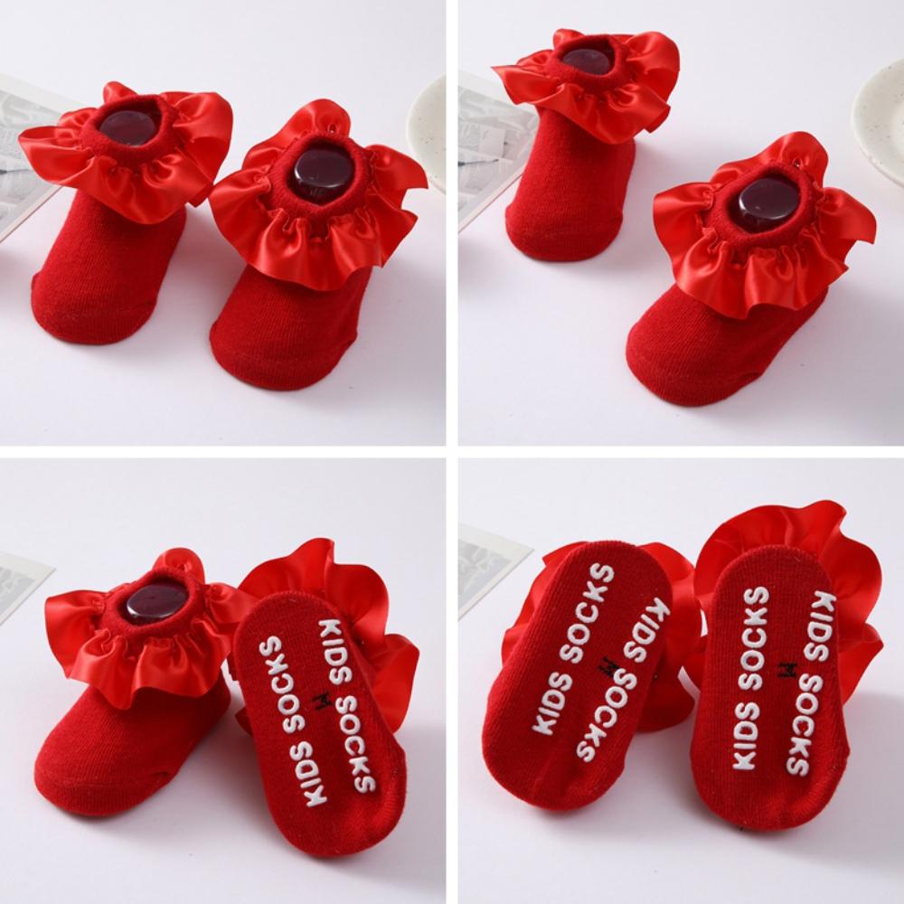 Baby Girl Socks Cotton Breathable Satin Ruffle Princess Knit Socks Children Ankle Short Socks Indoor Floor Socks