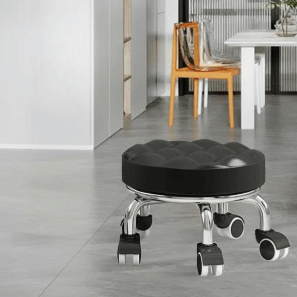 PU Leather Rotating Rolling Stool 360 Degree Rotating Universal Wheel Round Stool With Wheels Height Weight Capacity Sturdy
