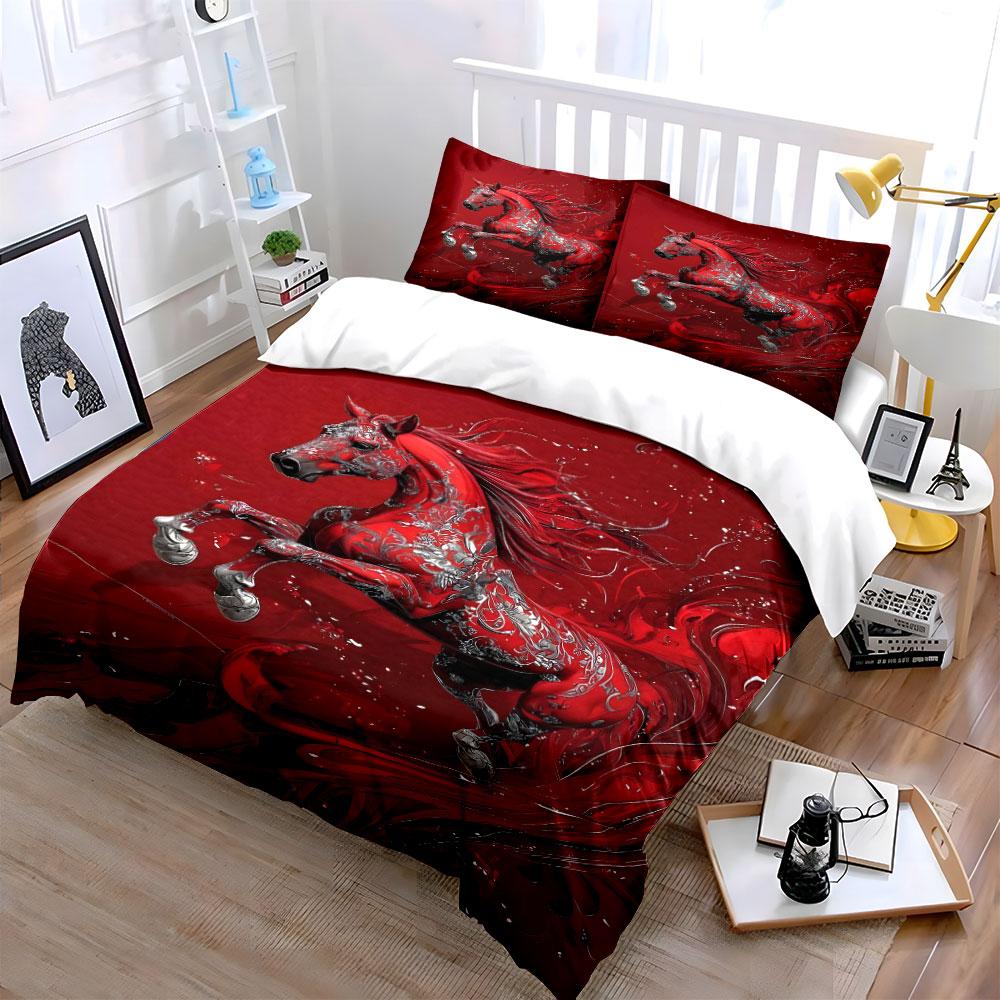 Floral-decorated galloping horse. Bedding sets Duvet cover sets Duvet covers Pillowcases(1 * Duvet Cover 2 * Pillowcases without duvet insert)