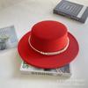 Pearl Chain Flat Top Top Hat Women's Autumn and Winter Warm Woolen Felt Hat Celebrity Retro British Small Fragrant Shopping Fashion Hat