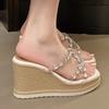Fashion Women's Rhinestone Decor Wedge Heel Sandals Transparent Pvc Thick Sole Slippers Woman Summer Fashion Chunky Platform Sandalias