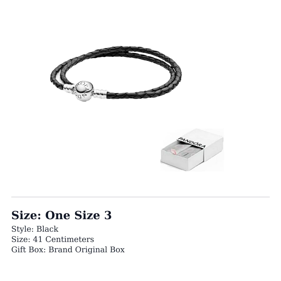 Pandora Moments Women's Black Leather Double Loop Bracelet 590745CBK-D