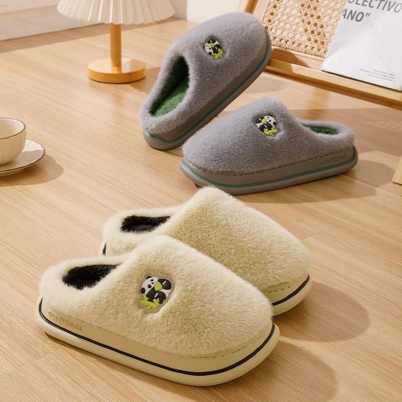 Home cotton slippers women's autumn and winter new indoor and outdoor wear thick bottom non-slip velvet warm cute fluffy slippers
