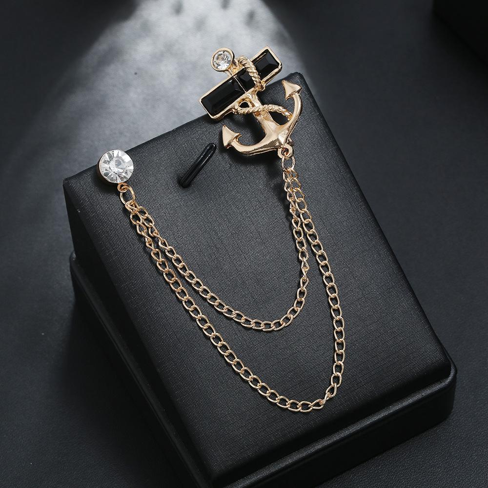 Corsage de costume, Mode européenne et américaine Simple Exquis Diamant Chaîne ancre Frangée Broche en alliage