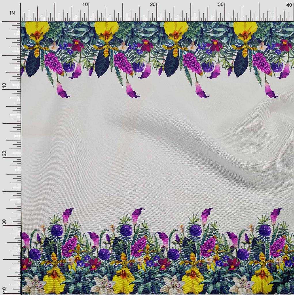 oneOone Cotton Flex Fabric Leaves & Flower Panel Decor Fabric Printed BTY 40 Inch